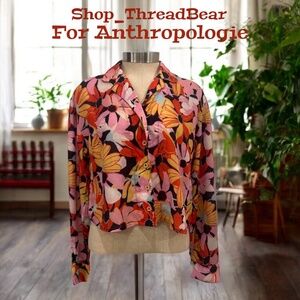 EUC {Maeve · Anthro} Cropped Pink Yellow Floral Button Down Blouse Top | XS